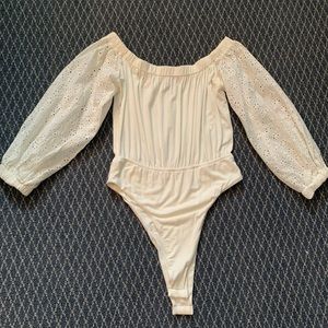 Eyelet off the shoulder bodysuit